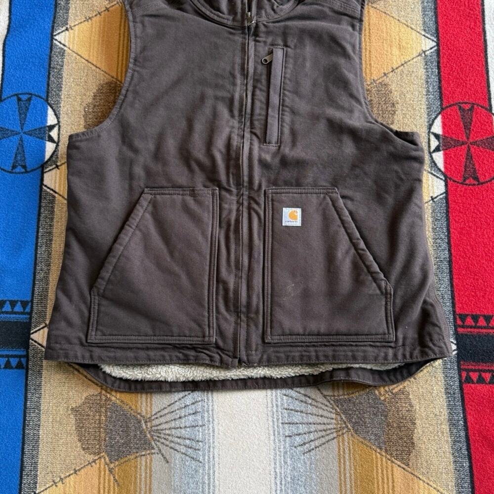 Vintage Women’s Carhartt Sherpa Lined Canvas Vest Size Large Brown 104224-DKB - Picture 6 of 9